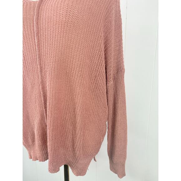 Lulu's Eloise Dusty Pink V Neck Loose Knit Sweater Small - Picture 6 of 11